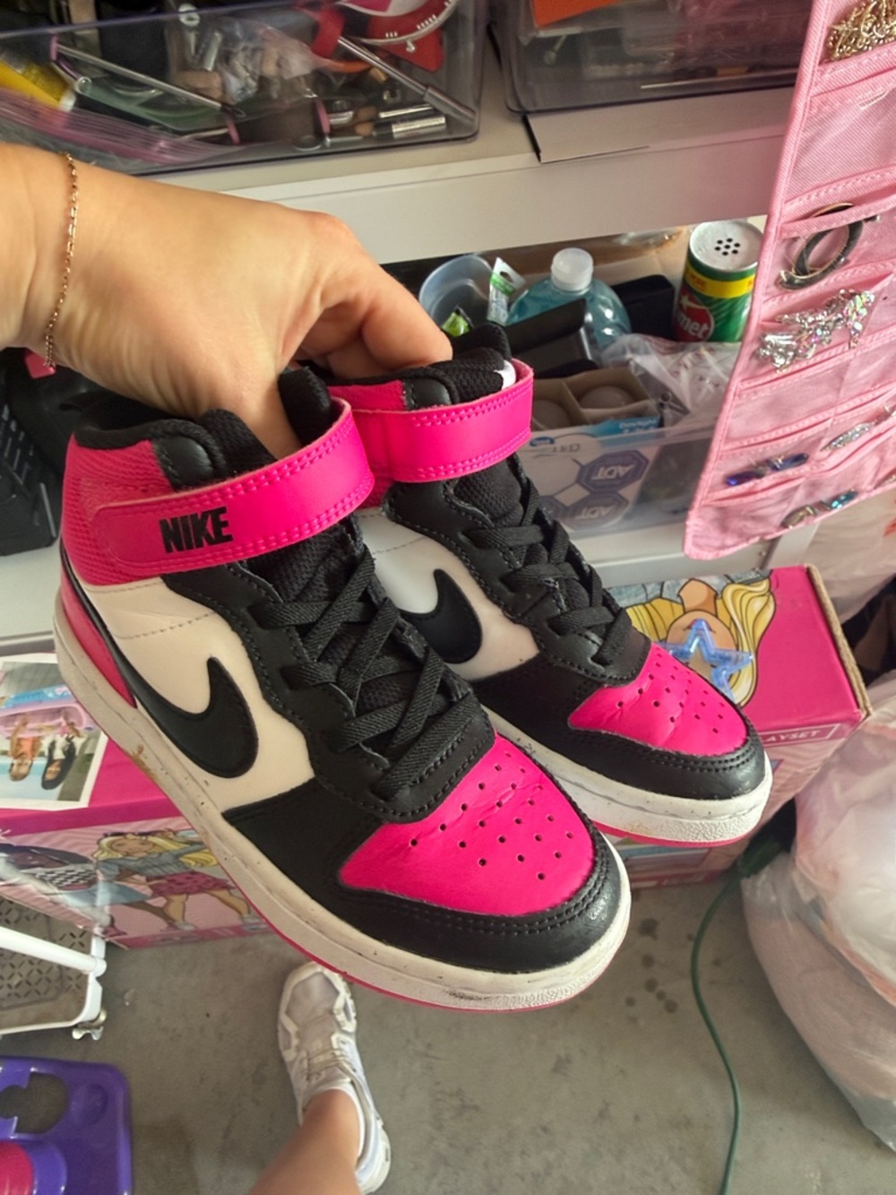 Nike High-Top Sneakers in Pink, Black & White
